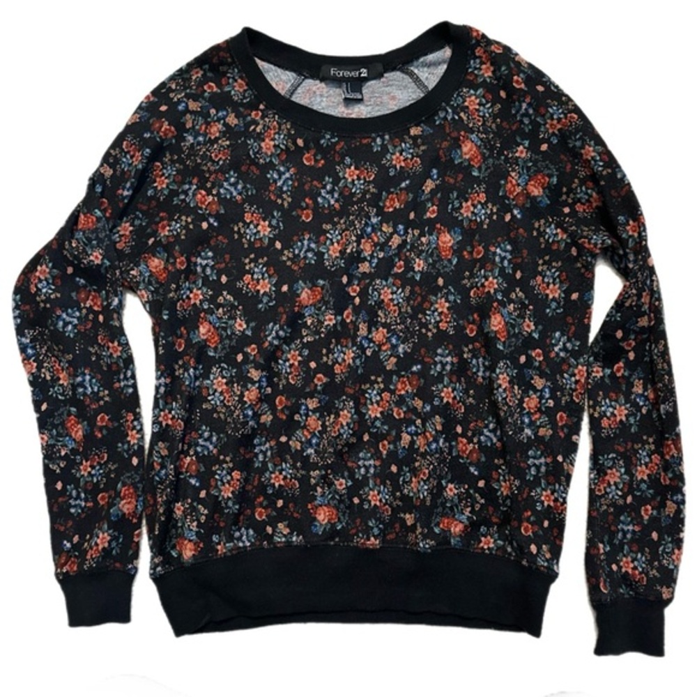 Vintage Size small forever 21 long sleeve top black floral